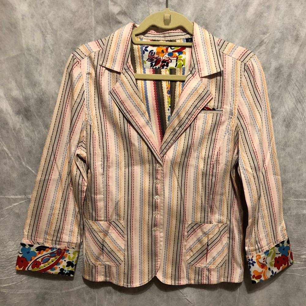 Robert Graham Striped Floral Blazer Jacket 10